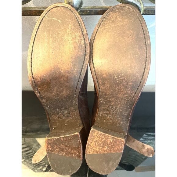 Vintage USA FRYE Women's Brown Leather Biker Boots Size 10B Preowned - Picture 11 of 13